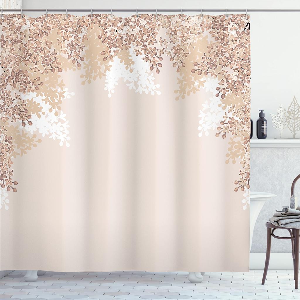 Cherry Blossom Shower Curtain, Spring Floral Japanese Sakura Bathroom Decor Polyester Fabric Waterproof Bath Curtain With Hooks