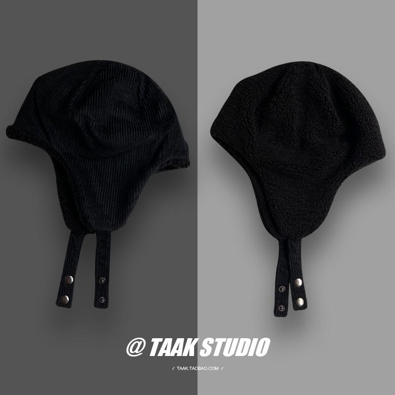 

Двусторонние плюшевые детские зимние плюшевые теплые вельветовые наушники лыжные шапки для полетов тренд M（56-58cm） чёрный