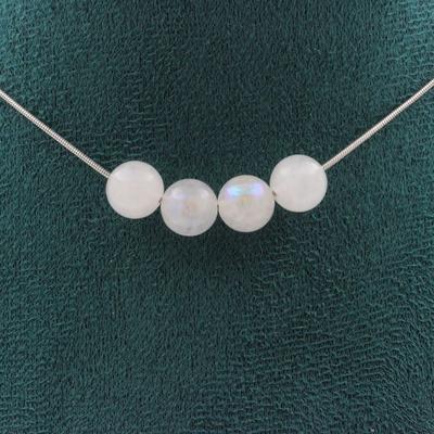 Stones and Minerals. 4 Moonstone Pearl Necklace 8 Mm. Stainless Steel Chain Necklace Women Men. Customizable Size