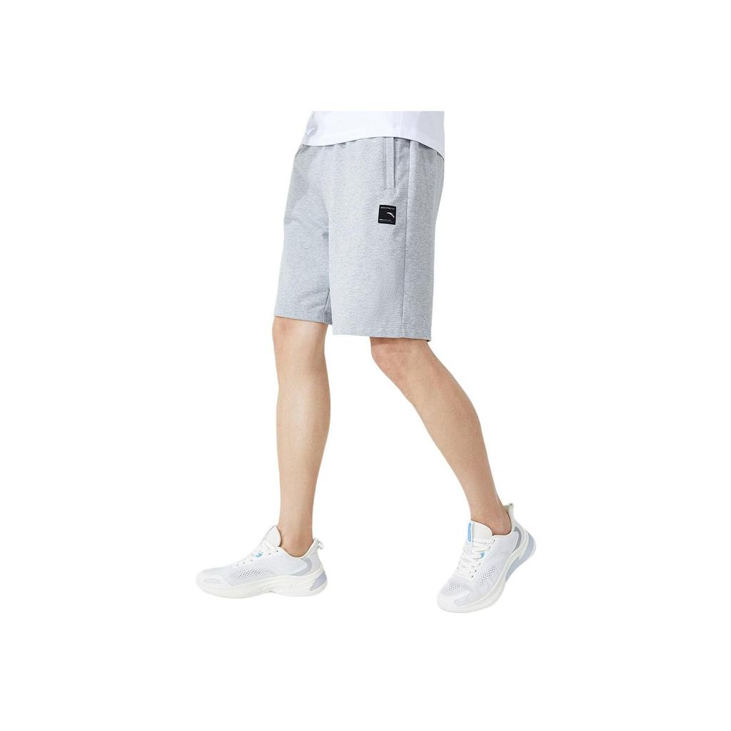 Anta Training Series Solid Color Logo Mid Waist Straight Leg Five Point Shorts Men Shorts Gray 152327318-1