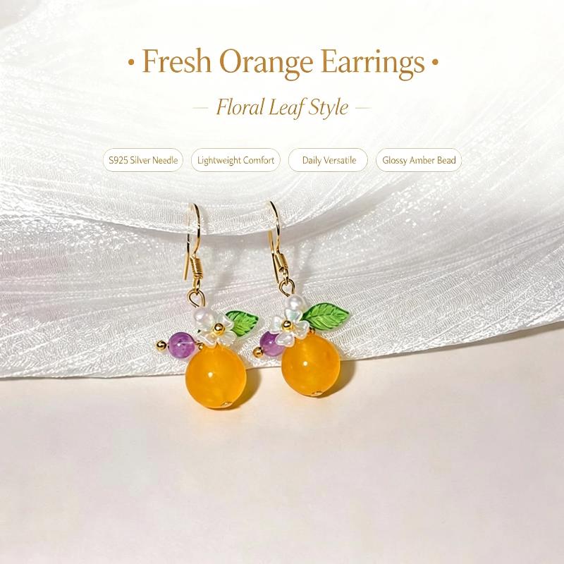 Cute Orange Shaped Dangle Earrings Handmade Flower Leaf Decor Bead For Women Daily Wear Party Dating Gifts