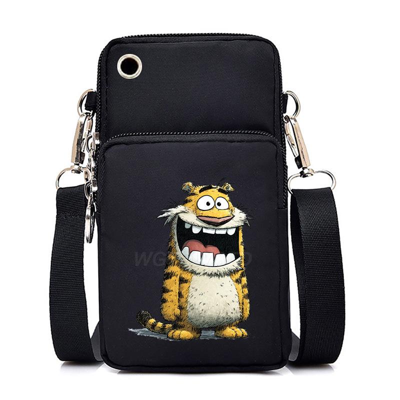 Funny Animals Personality Printing Black Oblique Span Small Bag Multifunctional Casual Portable Mobile Phone Bag