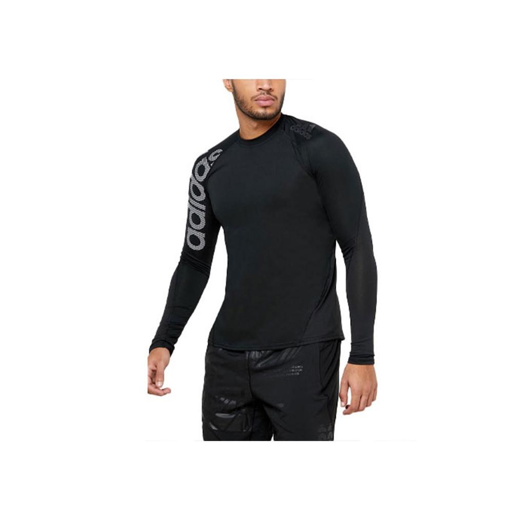 Adidas Logo Print Slim Fit Crew Neck Pullover Long Sleeve T-Shirt Men Tops Black DW4147