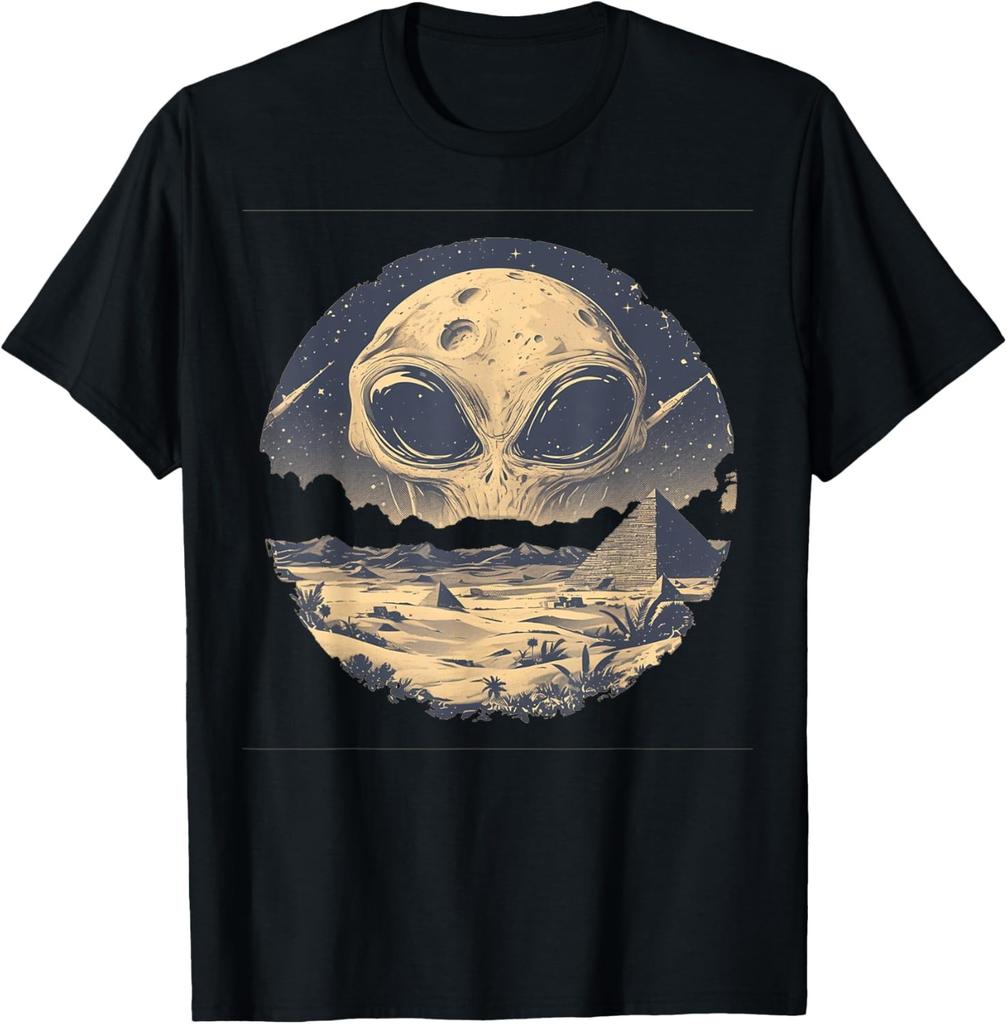Aliens UFO Egyptian Pyramids | Science Fiction T-Shirt Custom Printed Graphic T Shirts Y2k Funny Shirt Camisas Streetwear
