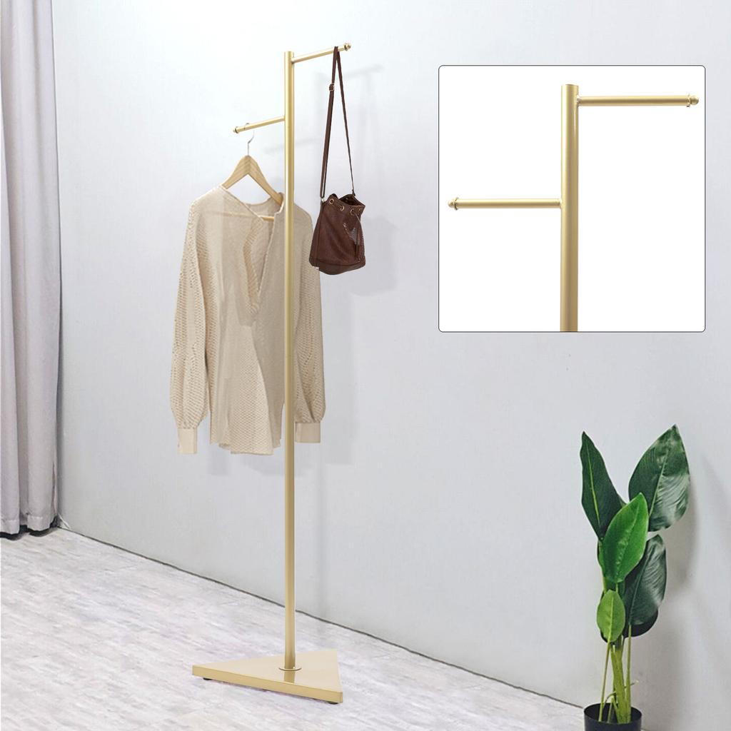 Elegant Gold Coat Rack with Sturdy Triangle Base, Space-Saving Standing Garment Hanger, 61/66.9 Inch Height, 17.7 Inch Wide Base