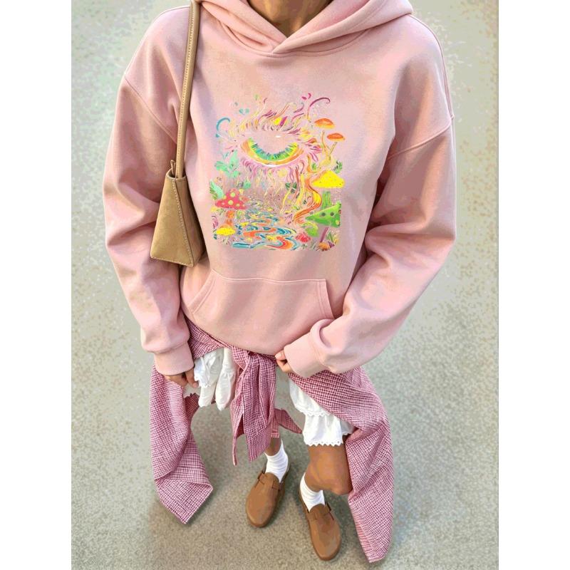 Schönes psychedelisches Pilzauge Design Damen Kapuzenpullover Locker Tasche Pullover Herbst Baumwolle Kapuzenpullover All-Match Warm Streetwear