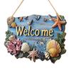 Indoor Outdoor Hanging Plaque Summer Coastal Wooden Wreath, Ocean Welcome Sign, Starfish Shell Nautical Handmade Sign Front Door Hanger for
