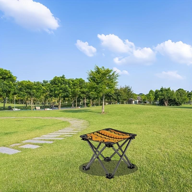 1Pc Outdoor Folding Chair, Portable Mazar Household Small Stool Bench, Camping Self-driving Travel Equipment, Multi-functional Four-corner Stool