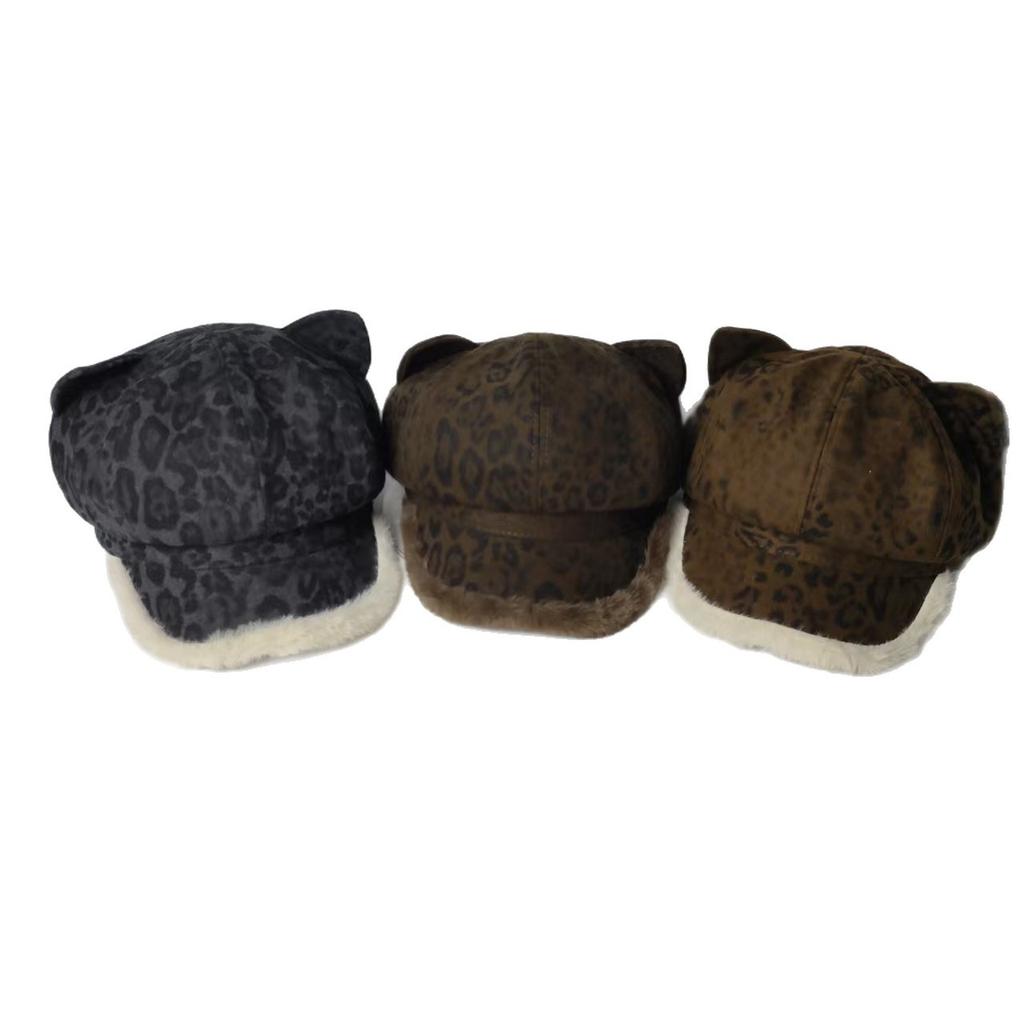 Autumn and winter new leopard print lamb burr beret newsboy hat men's and women's simple casual fashion trendy cap