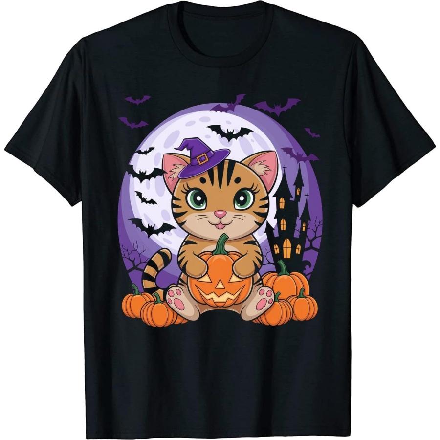 American Shorthair Cat with Pumpkin Halloween_4 T-Shirt, Tank Top, Sweatshirt, Hoodie, Long Sleeve, for Men Women Black S
