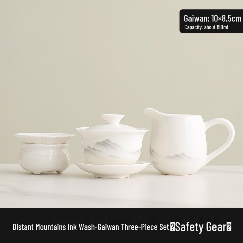 Dehua White Sancai Gaiwan: High-end Mutton Fat Jade Porcelain Tea Bowl and Kung Fu Teacup Set