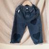 Spring Girl Baby Patch Love Jeans Retro Boy Children Pockets Casual Pants Loose Kid Cotton Trousers Toddler Denim Pants