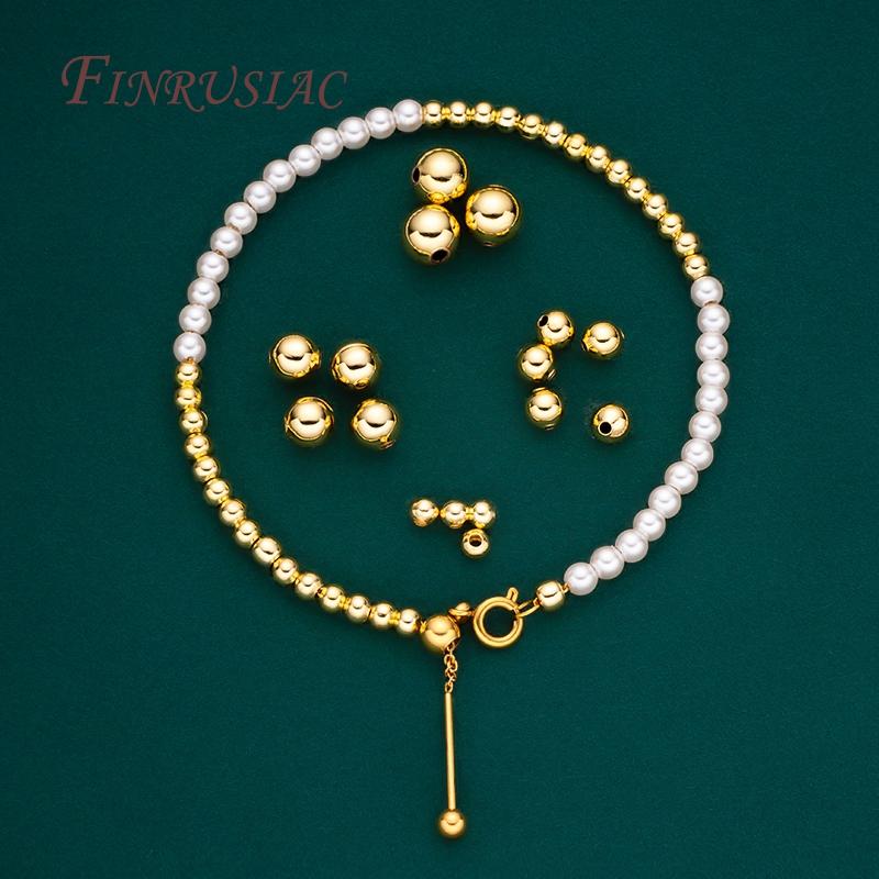 18K Gold Plated Bead Separators 2/2.5/3/4/5/6/8MM Metal Smooth Round Seamless Beads Spacers Bead For DIY Jewelry Making Supplies