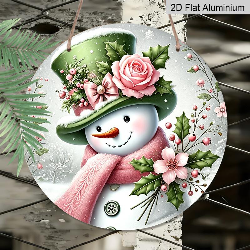 2D Flat, 1pc Aluminum Printed Flat Design, Classic Aluminum "Merry Christmas" Snowman Decorative Plaque and Ornament - Rustic Christmas Holiday