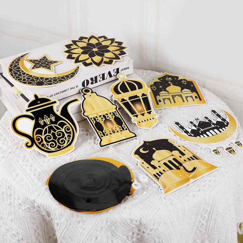 8/16Pcs Ramadan Hanging Spirals Eid Mubarak Moon Star Swirls Banner Garland 2026 Islamic Muslim Party Home Decoration Supplies