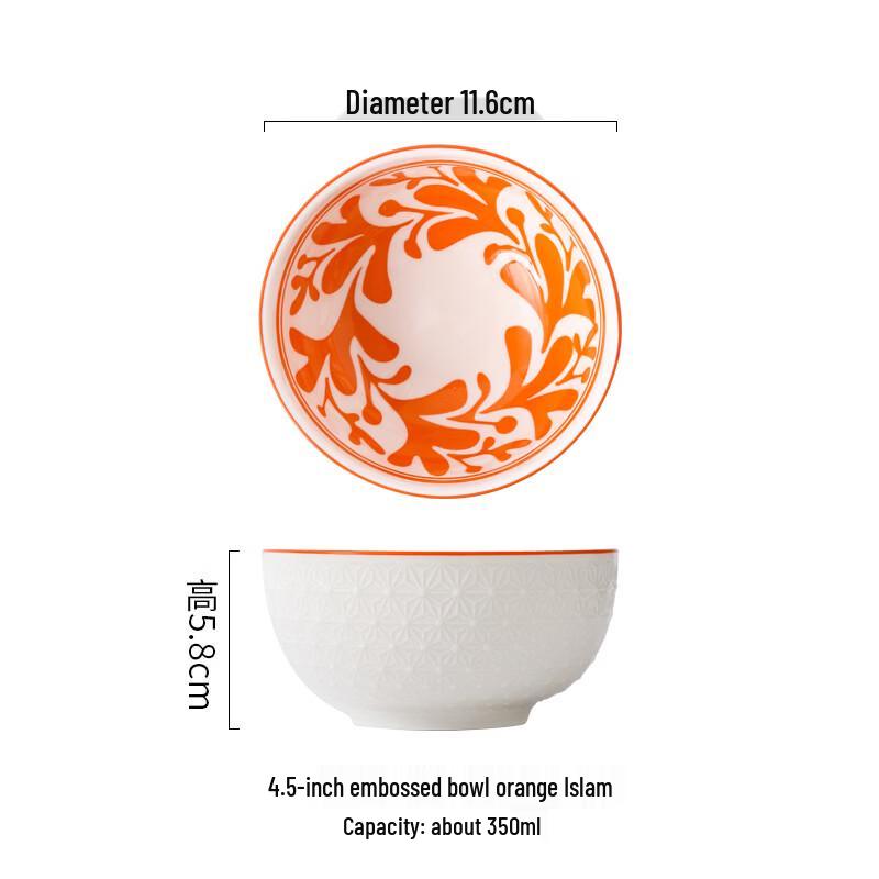 Dirian Nordic Style 4.5-inch Underglaze Ceramic Embossed Rice Bowl