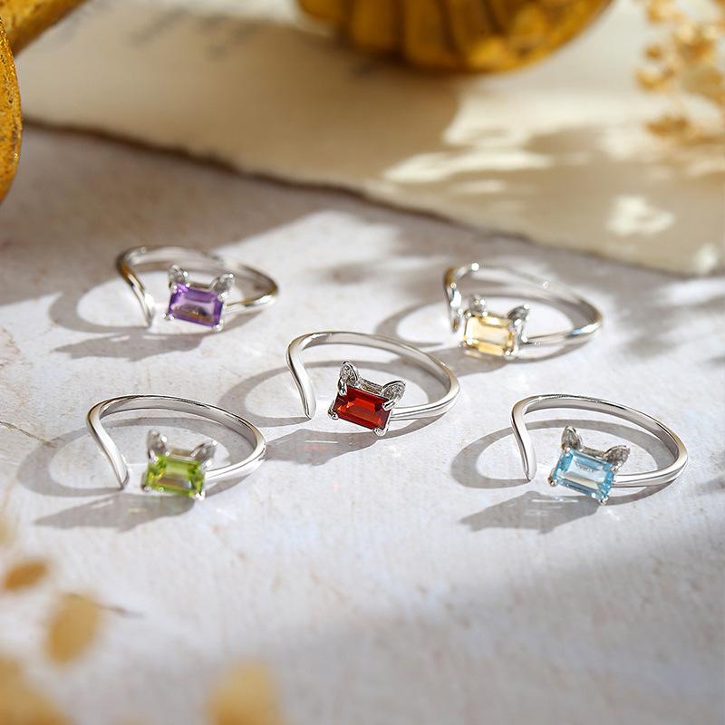 S925 Pure Silver Crystal Open Ring, Adjustable Size, 6 Colors Optional, Minimalist Korean Style Band Jewelry Gift for Girlfriend