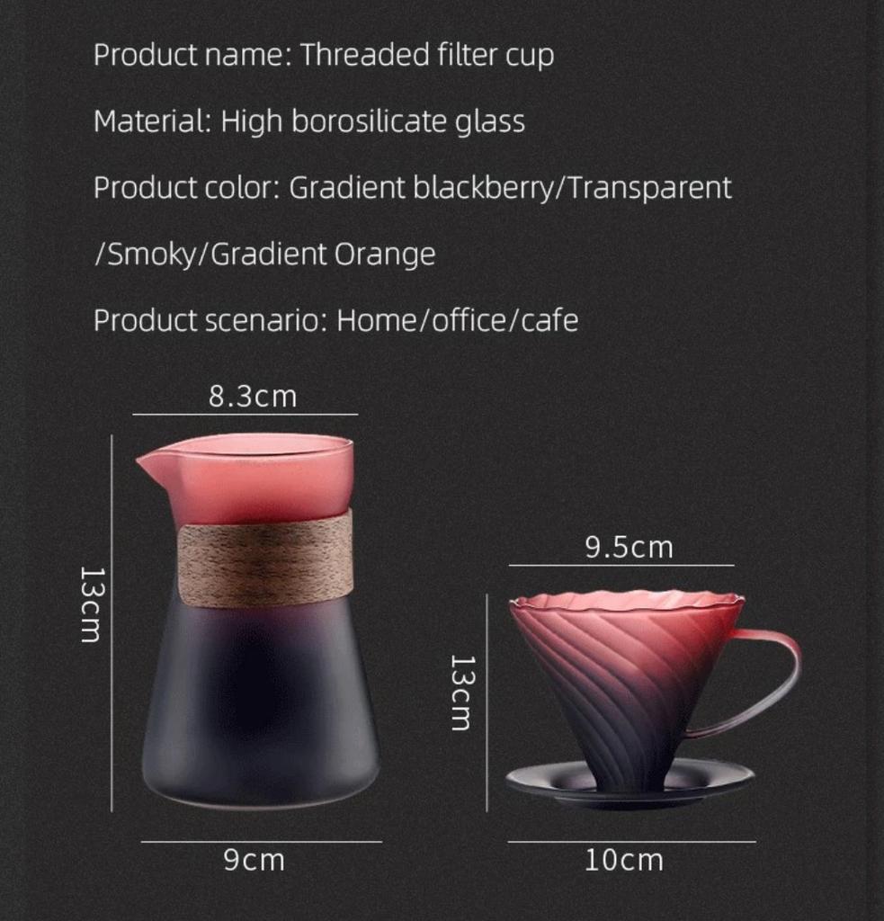 Hand Brewed Coffee Maker Coffee Filter Sharing Pot Set Borosilicate Glass Dripper Set Coffee Server with V02 Coffee Filter