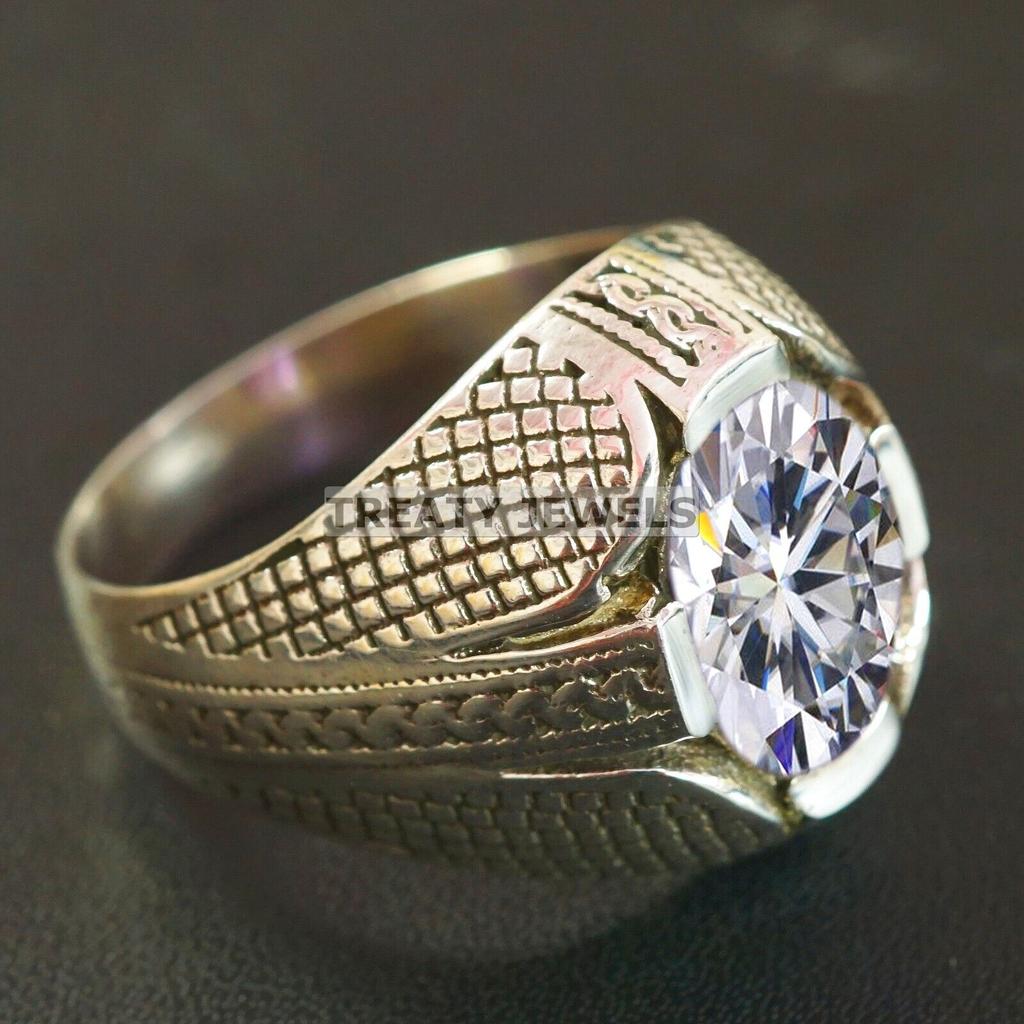 Moissanite Oval Cut Gemstone With 925 Sterling Silver Ring For Men's #B277 JL375681923159