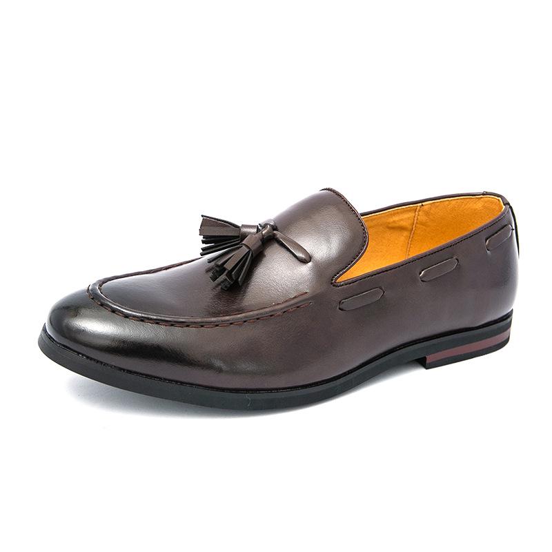 Men’s Large Tassel Leather Loafers - British Style Summer Moccasins Size 41 коричневый