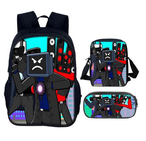 Skibidi Toilet Man Spoof Schoolbag Primary And Secondary School Backpack Satchel Pencil Bag Backpack Three-Piece Set
