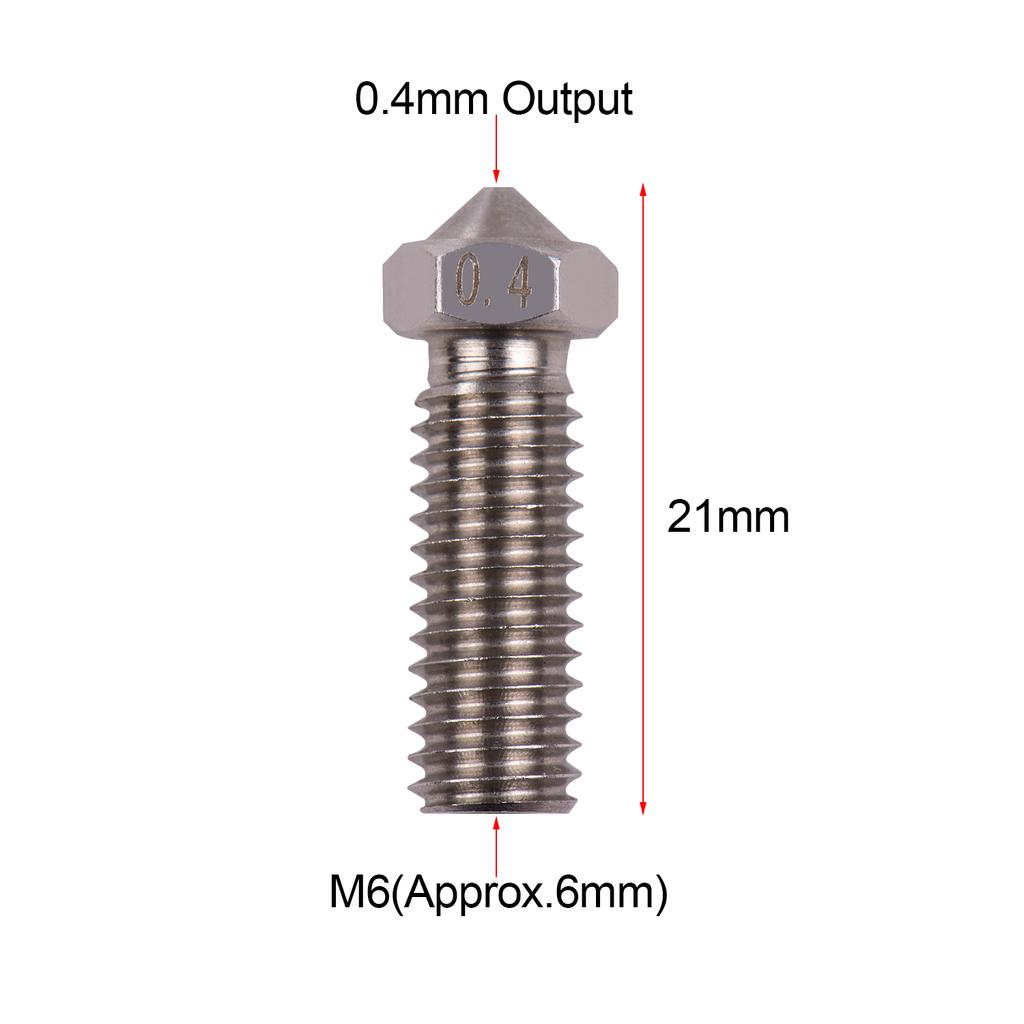 3pcs 3D Printer Extruder Stainless Steel Volcano Nozzle M6 Thread Printer Head 0.4mm Output for