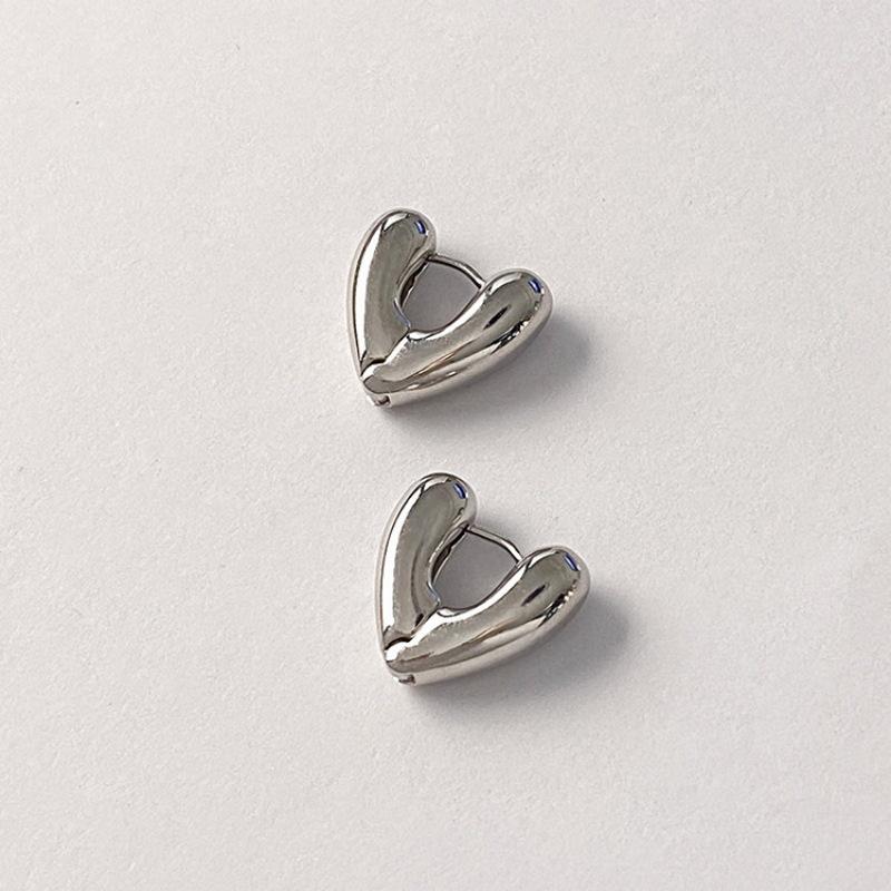 Heart-Shaped Double-Sided Metal Drop Earrings for Women - Three-Dimensional, Simple, Trendy Style