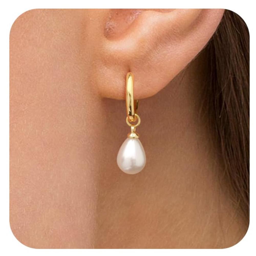 Trendy Simulation Pearl Dangle Drop Hoop Earrings Irregular Knot Studs Hypoallergenic Earrings