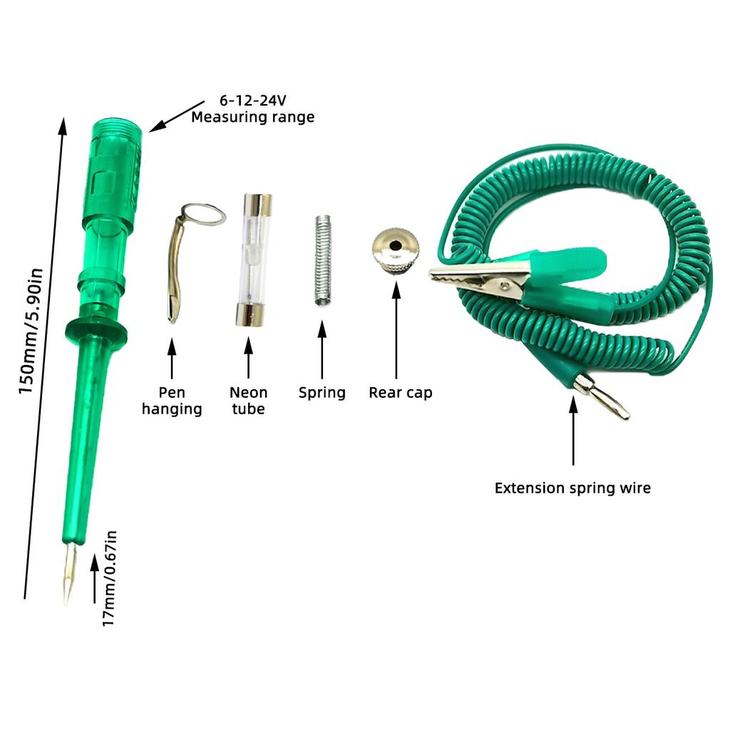 6v~24v Multifunctional Voltage Detection Pen With Spring Wire Car Maintenance Tool Green Electric Pen Car Circuit Tester Tool