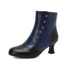 Womens Short Ankle Boots Rivet Color Block Chunky Heel Side Zip Fashion Fall Winter