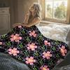Sakura Vines Fish Black Flannel Blanket Perfect for Sofa Office Bed Travel Sleep Read Relax Camping Four Season Use