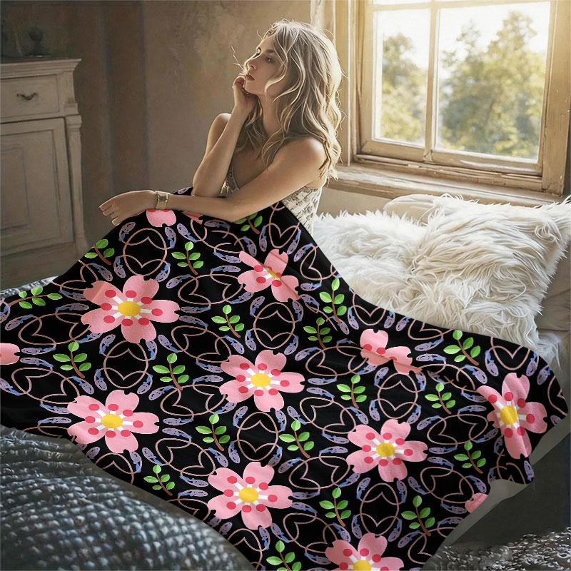 Sakura Vines Fish Black Flannel Blanket Perfect for Sofa Office Bed Travel Sleep Read Relax Camping Four Season Use