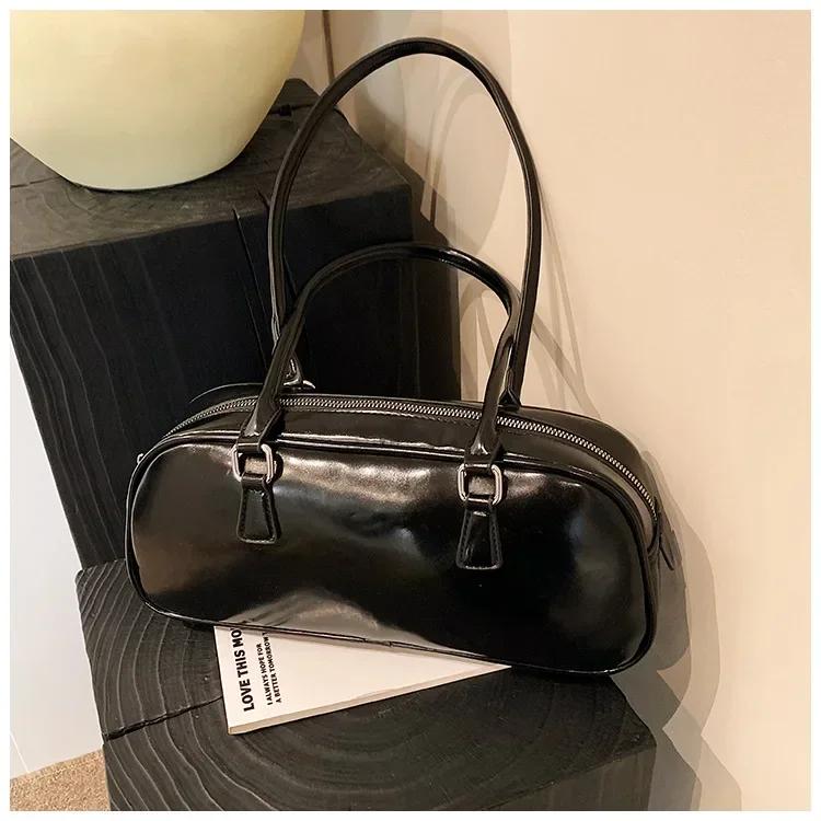 Solid Color PU Leather Underarm Bags For Women 2026 Spring Korean Fashion Retro Simple Shoulder Bag Lady Handbags And Purses