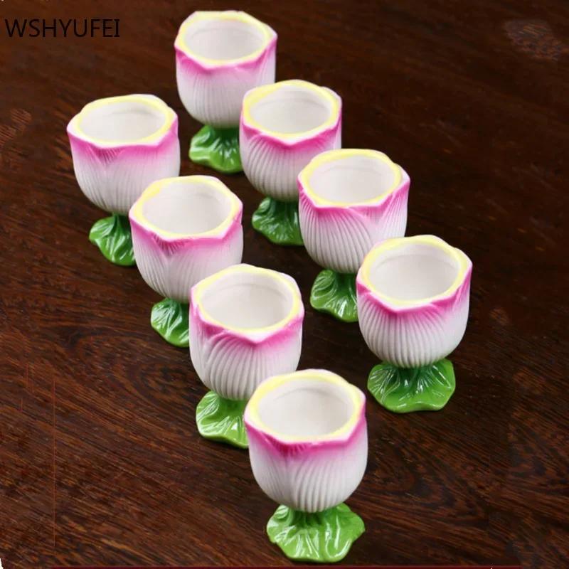 3 Stück Foqian Keramik Lotus Wasserspeisebecher Guanyin Wasserreinigungsbecher Ornamente Zuhause Buddha Halle Verehrung Dekor Zubehör