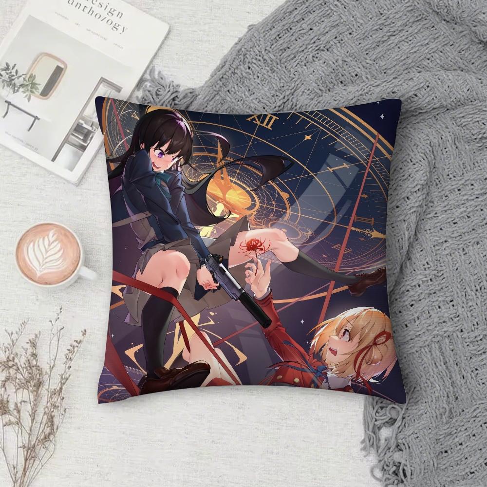Anime L-Lycoris Recoil Pillow Case Square Double-Sided Printing Short Plush Sofa Cushion Cover Bedside Pillow