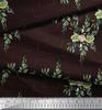 Soimoi Brown Poly Crepe Fabric Square & Leaves Printed Craft Fabric by the Metre 42 Inch