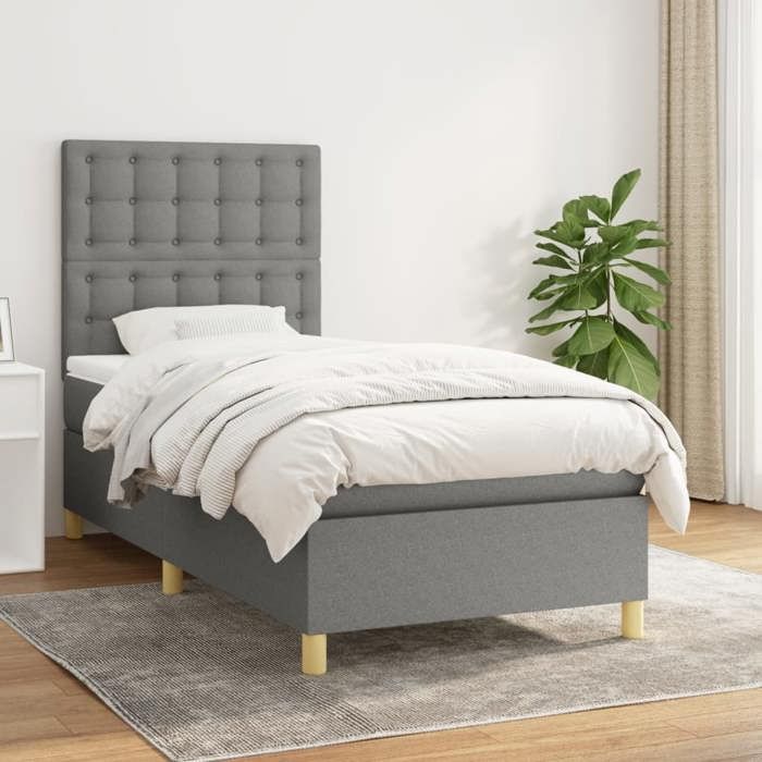 Maison Exclusive - Dark Grey Slat Bed Base and Mattress 90x190 Cm Fabric