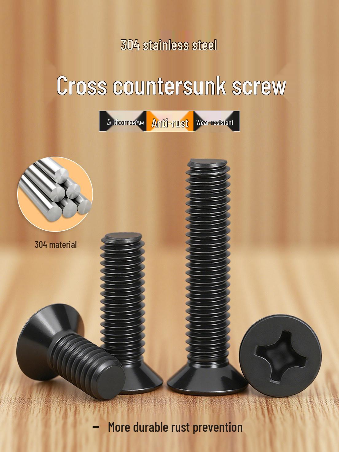 Black Phillips Flat Head Machine Screws (M3-M8) - 304 Stainless Steel Countersunk M3*14 (50 pcs) 304 Black