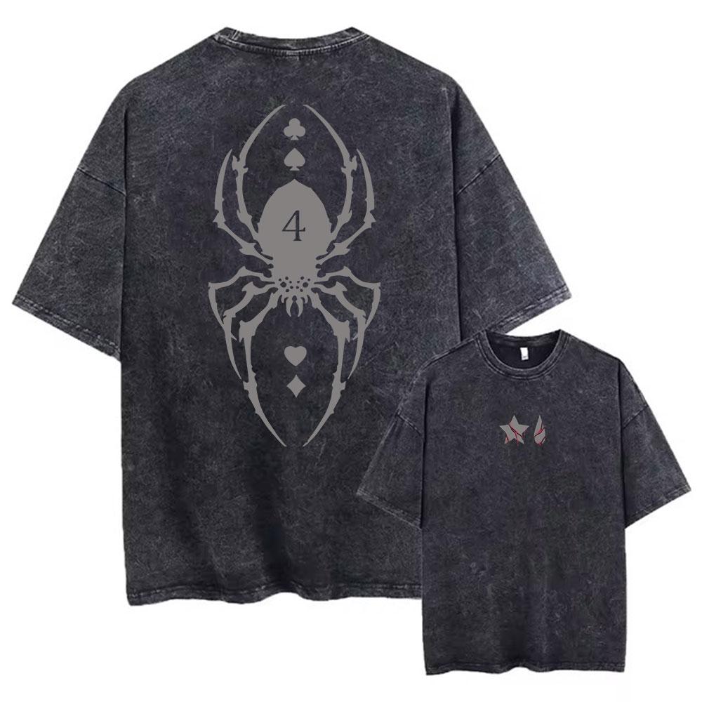 Hip Hop Retro Washed T-Shirt Streetwear Anime Hunter X Hunter Print Graphic T Shirt 100% Cotton Unisex Tshirt Men Tops