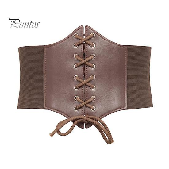 Women Corset Elastic Waistband Lace-up Wide Belt Solid Color Imitation Leather Outfits Dresses Tops Waist Cincher