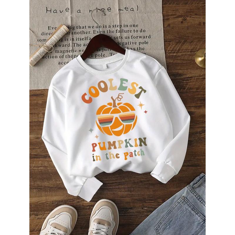 European sizes Cool And Creative Cartoon Halloween-Themed Crewneck Sweatshirt for Kids, Featuring a Pumpkin Graphic, Lightweight And Comfortable