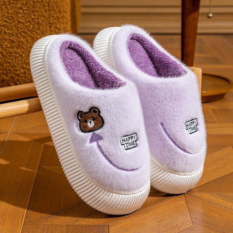 Cotton slippers women's season indoor home thick bottom non-slip warm plush bear cotton slippers