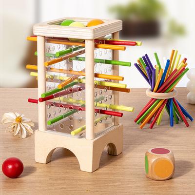 Holzstäbchen Brettspiel Eltern-Kind-Interaktion Montessori Holzspielzeug, 4-seitiges Acrylzylinder-Spiel, Stäbchen-Aufhebe-Spiel