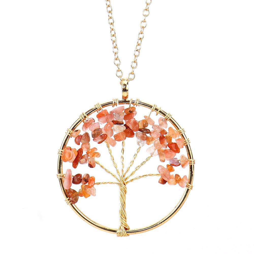 Color Retaining Gold Hand Winding Natural Crystal Gravel Tree Of Life Necklace N104