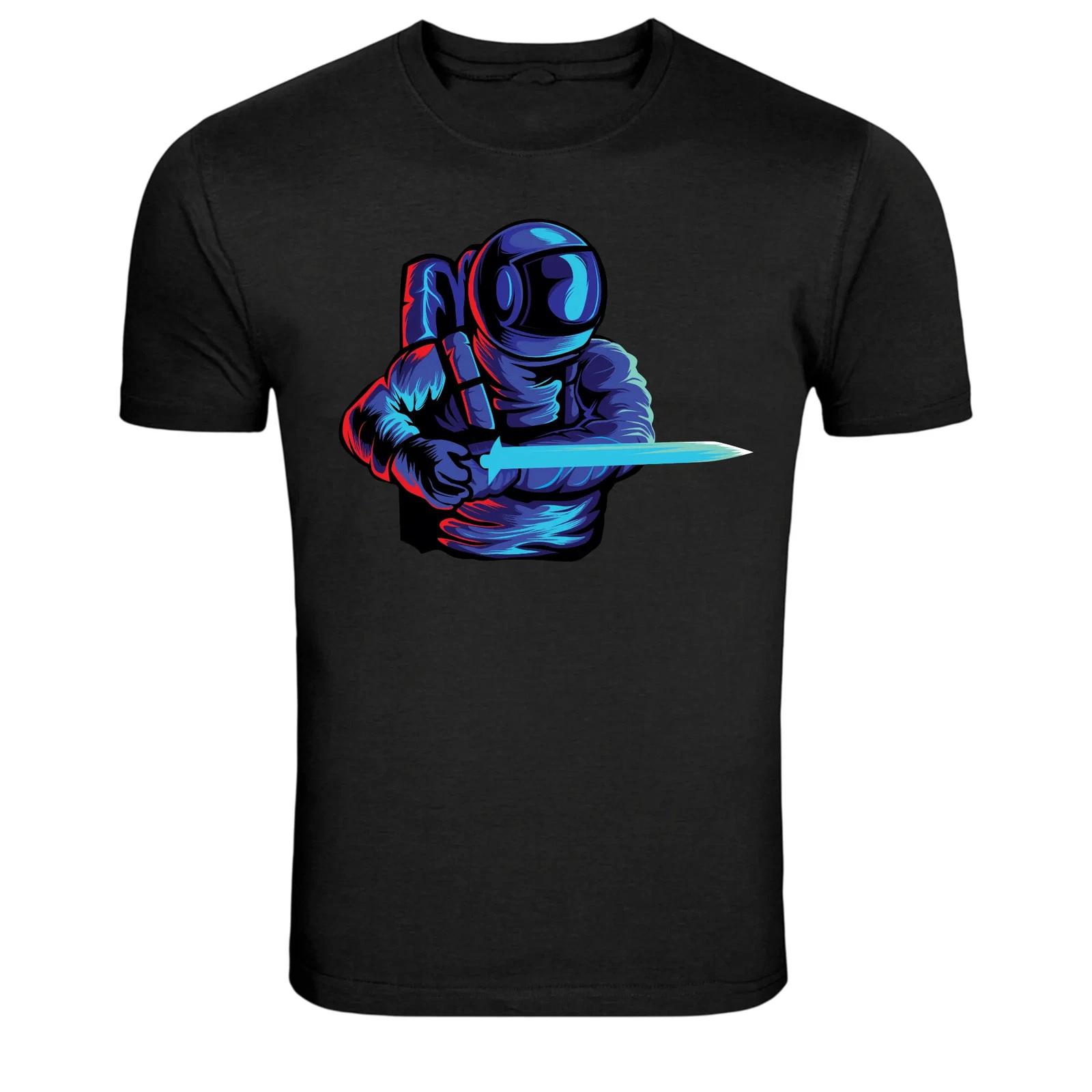 Astronaut Warrior Holding Futuristic Sword Graphic T-Shirt L