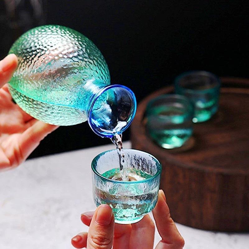 Set Sake Giapponese Vetro Martellato Scatola Regalo Uso Domestico Bottiglia per Sake Caraffa per Vino