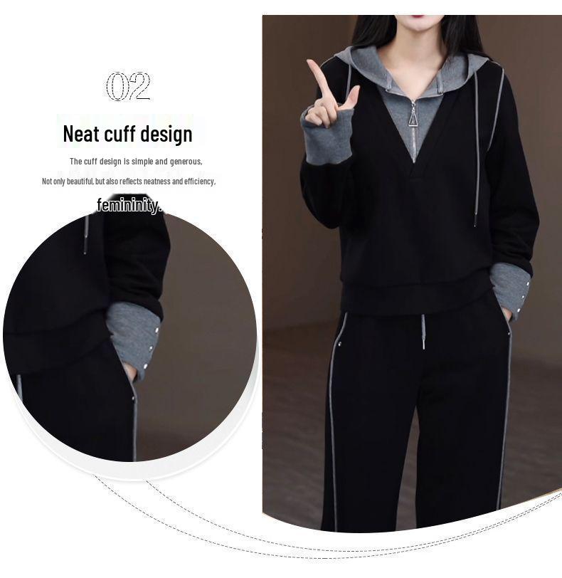 Chic Slimming Women's Hooded Sports Suit - Flaw-Concealing Two-Piece Set for Spring/Autumn