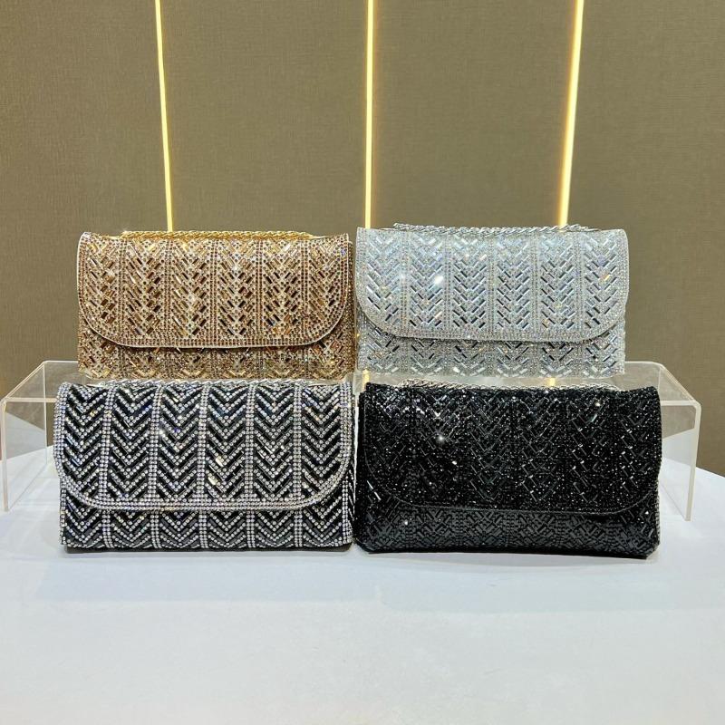 Chain Bag - Small Xiaoxiangfeng Shoulder Bag with Diamonds, Slanted Crossbody Bag, Full of Diamonds for Formal Events