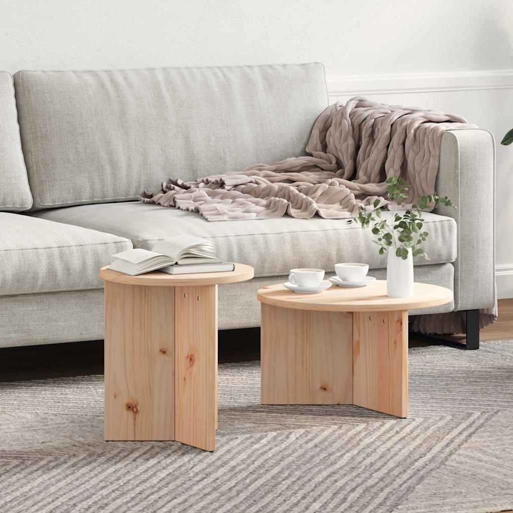Coffee Table Set 2 pcs Natural Solid Pine Wood