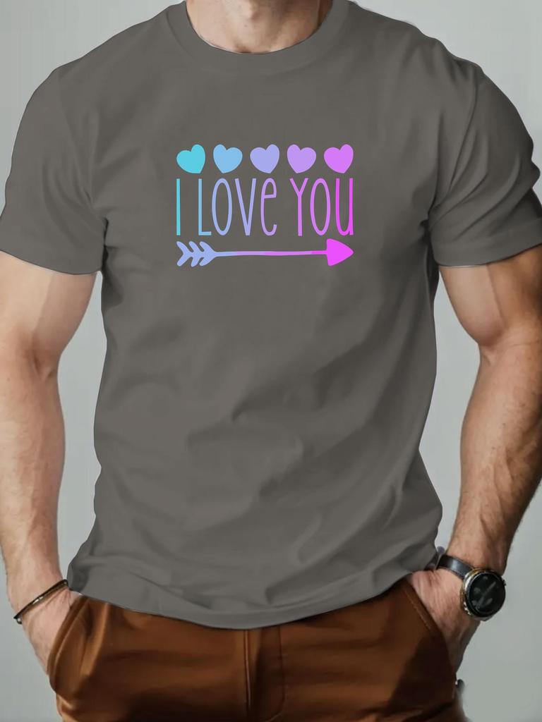 Mens cotton Tshirt love pattern I LOVE YOU summer casual round neck short Tshirt